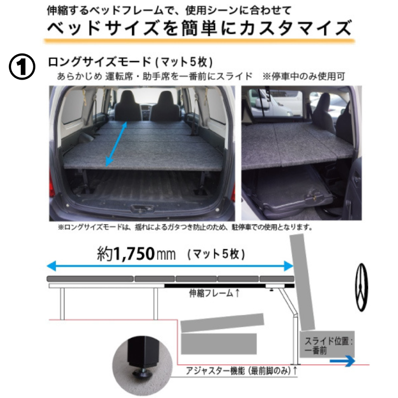 全長175cm (パンチカーペット / ブラック) 営業車向け ベッドキット プロボックス 160系 H26/8- Field Strike 910mm合板 積載可能