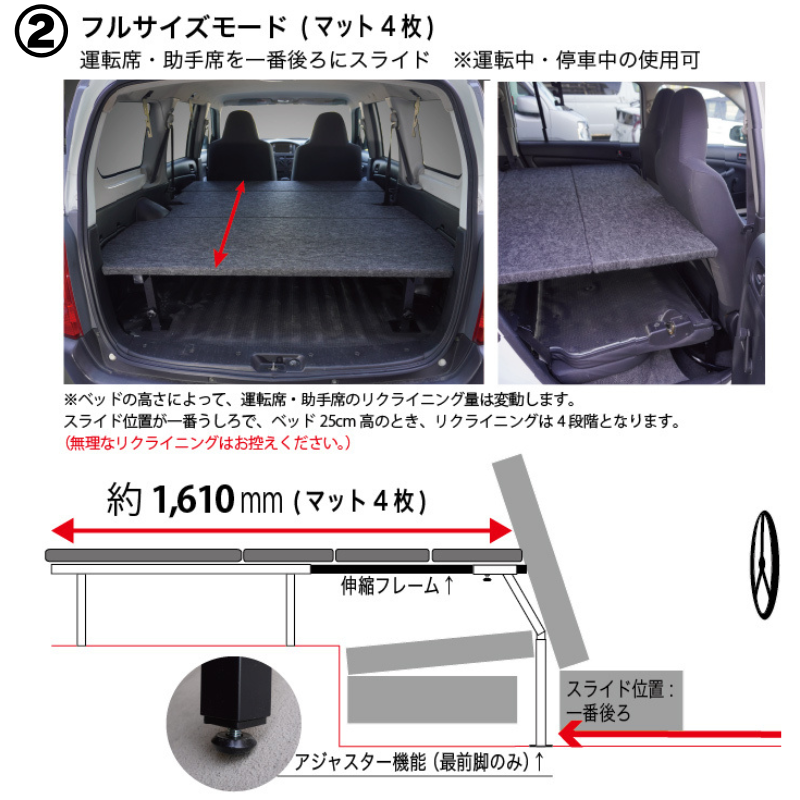 全長175cm (パンチカーペット / ブラック) 営業車向け ベッドキット プロボックス 160系 H26/8- Field Strike 910mm合板 積載可能