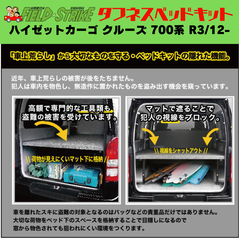 全長169cm (硬質マットタイプ / 重歩行用オークグレージュ) フルサイズ ベッドキット ハイゼットカーゴ クルーズ 700系 R3/12- Field Strike