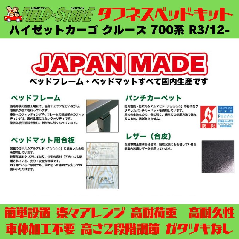 ラゲージサイズ (硬質マットタイプ / 重歩行用ラスティックブラウン) ハーフサイズ ベッドキット ハイゼットカーゴ クルーズ 700系 R3/12- Field Strike