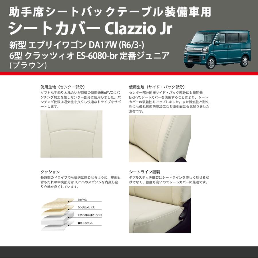 助手席シートバックテーブル装備車用 (ブラウン) シートカバー Clazzio Jr 新型 エブリイワゴン DA17W (R6/3-) 6型 クラッツィオ ES-6080-br 定番ジュニア
