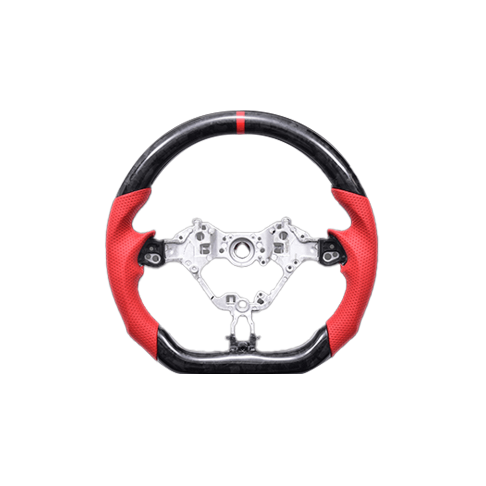 トップマークレッド (フォージドカーボン×リアルパンチングレッドレザー) プレミアムステアリング GR86/BRZ ZN8 (R3/10-) LANBO CB001B GRシリーズ用