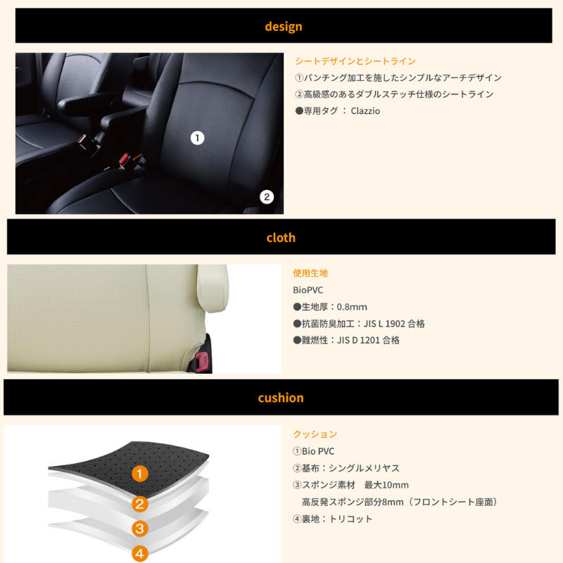 (ブラック) シートカバー Clazzio Jr タント カスタム L350S / L360S (H17/6-H19/12) クラッツィオ ED-0671 RS / X / L / VS / VSターボ