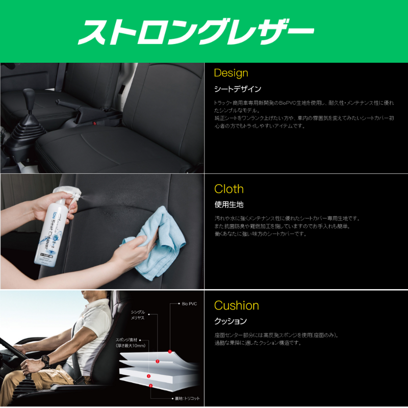 GL / DXグレード (ブラック) 働くクルマのシートカバー ストロングレザー タウンエース S403 (R2/9-) 現行型 クラッツィオ ET-1282-01 前列のみ左右セット