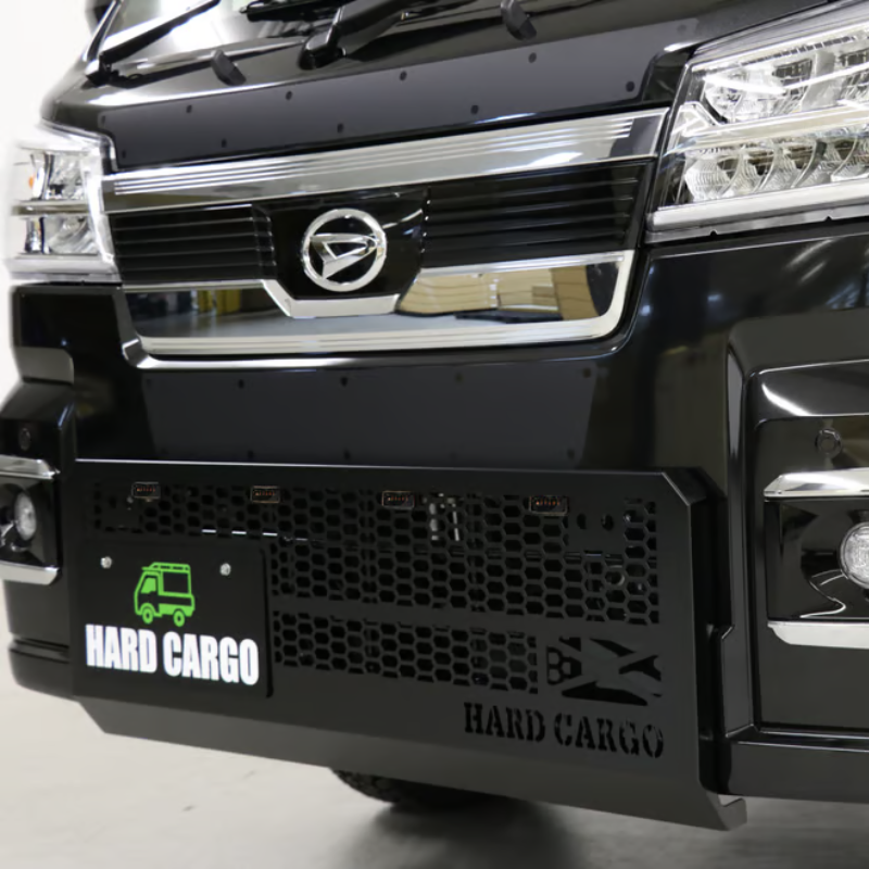 タフ仕様 フロントグリル (ブラック塗装 スモークアンバーLED) LEDスキッドグリル ハイゼットトラック ジャンボ S500系 後期 MC後 R3/12- HARD CARGO