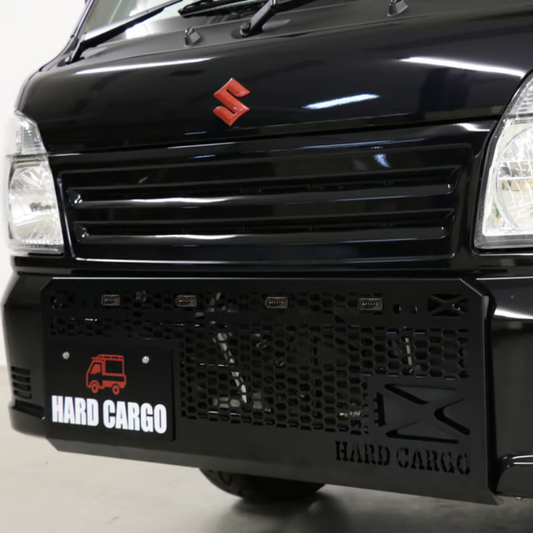 タフ仕様 フロントグリル (ブラック塗装 スモークアンバーLED) LEDスキッドグリル キャリイ スーパーキャリイ DA16系 HARD CARGO IPF製マーカーランプ付