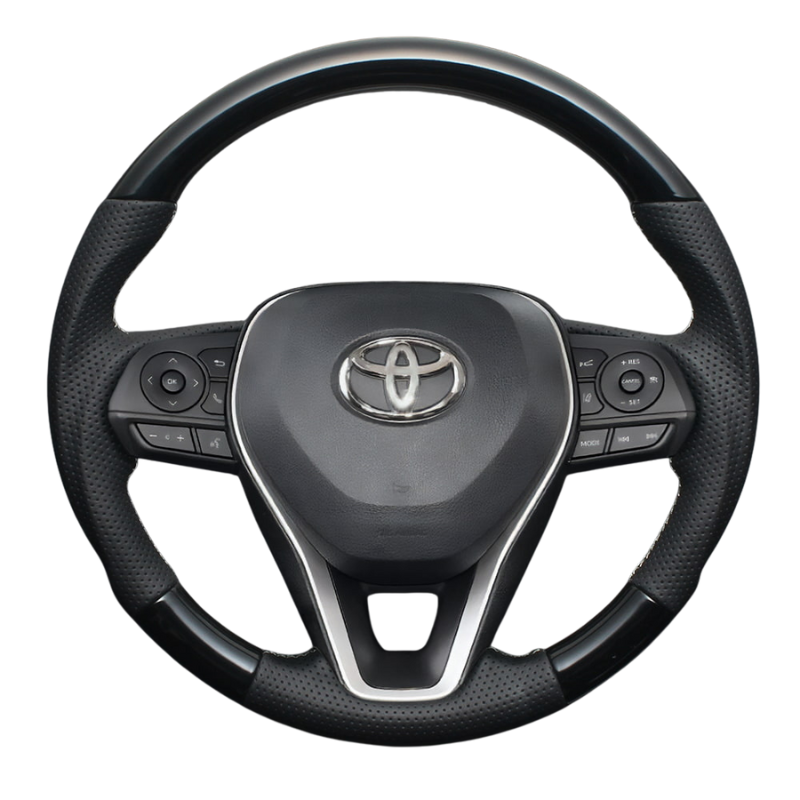 高品質の証ユーロステッチ採用 (ピアノブラックxシルバーステッチ) 純正交換ガングリップステアリング カローラクロス 210系 R3/9- LS186