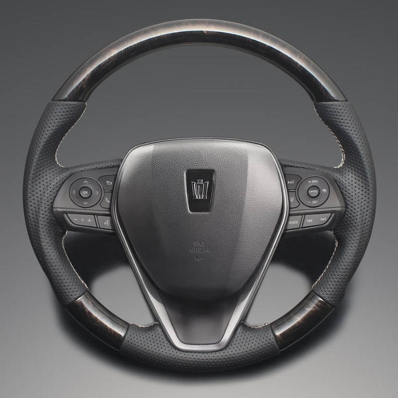 高品質の証ユーロステッチ採用 (マホガニ調黒木目xシルバーステッチ) 純正交換ガングリップステアリング カローラスポーツ/ツーリング 210系 H30/6- LS204