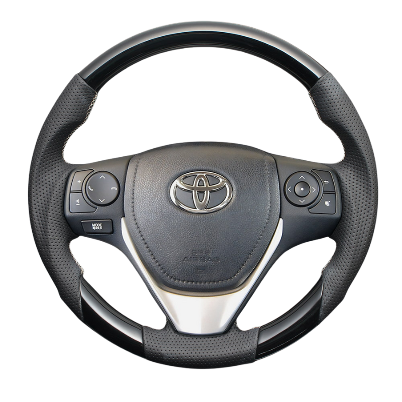 高品質の証ユーロステッチ採用 (ピアノブラックxシルバーステッチ) 純正交換ガングリップステアリング カローラフィールダー/アクシオ 160系 H24/5- LS193