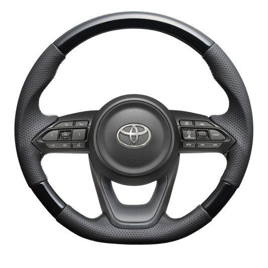 高品質の証ユーロステッチ採用 (ピアノブラックxシルバーステッチ) 純正交換ガングリップステアリング シエンタ MX10系 R4/9- LS195