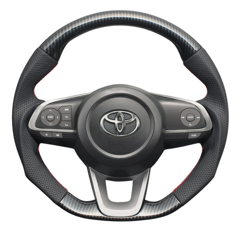 ユーロステッチ採用 (カーボン調xレッドステッチ) 純正交換ガングリップステアリング ルーミー 900系 R2/9-後期専用 LS199 トール/ジャスティ取付可