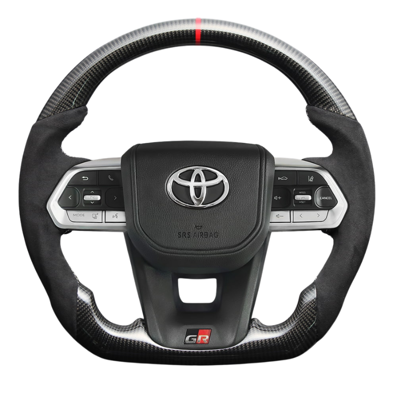 最上位モデル (艶有リアルカーボン×アルカンターラBK×シルバーステッチ) 純正交換ガングリップステアリング ランクル 300系 R3/8- LS225 ヒーター対応