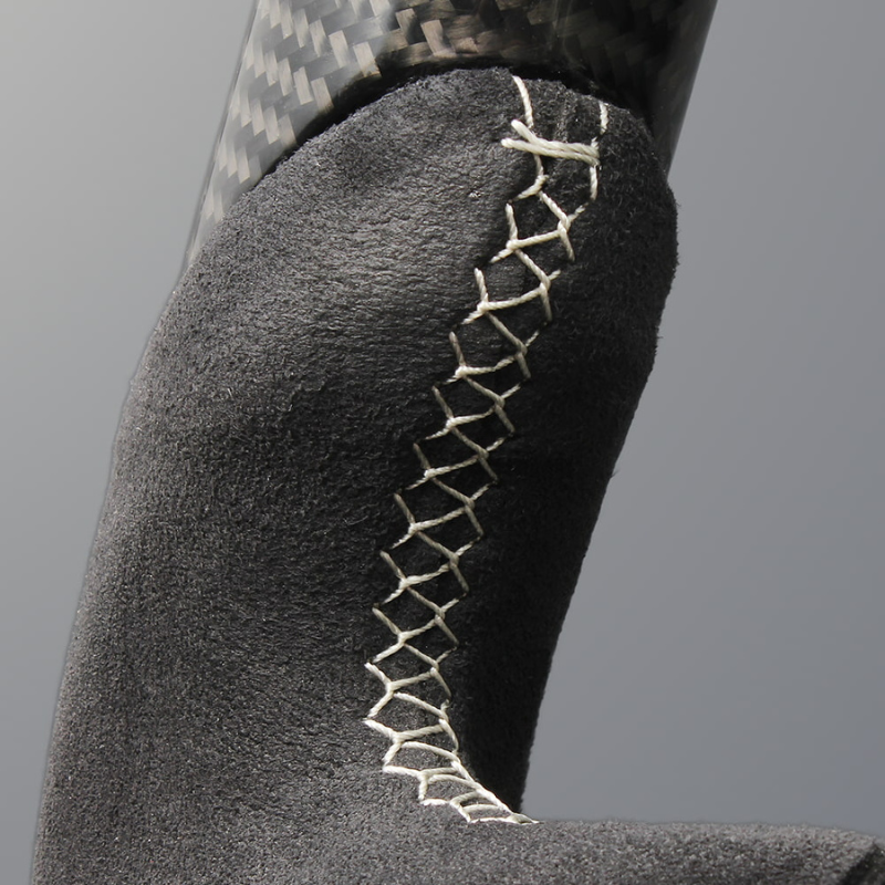 最上位モデル (艶有リアルカーボン×アルカンターラBK×シルバーステッチ) 純正交換ガングリップステアリング ランクル 300系 R3/8- LS225 ヒーター対応