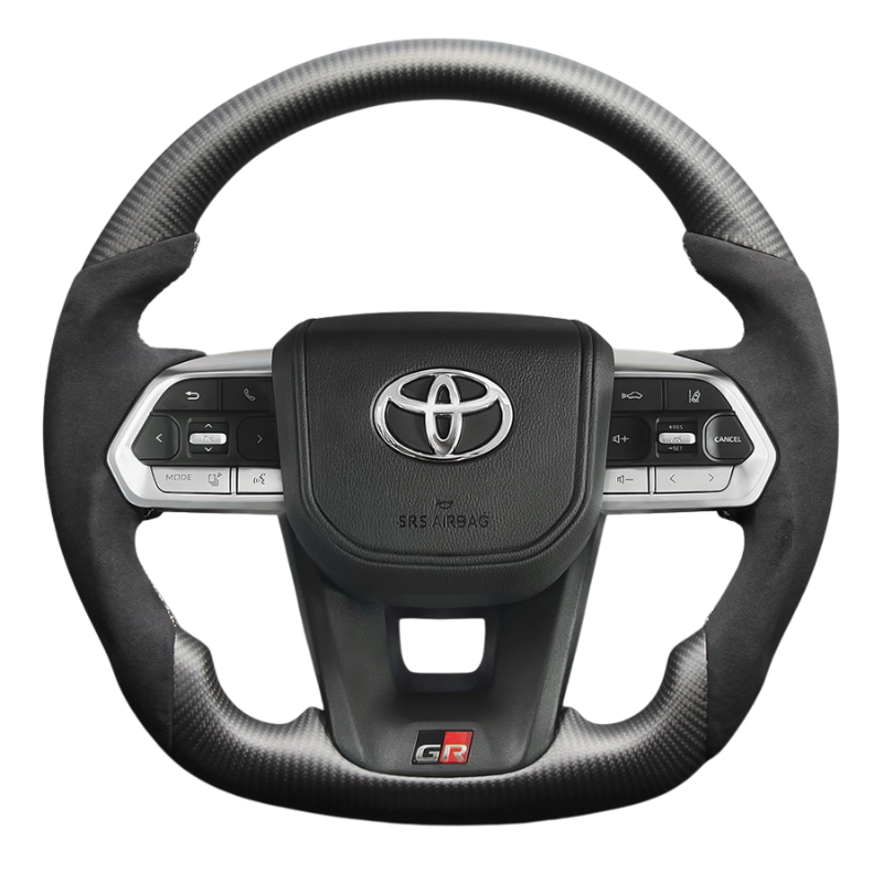 (マットリアルカーボン x アルカンターラBK x シルバーステッチ) 純正交換ガングリップステアリング ランクル 300系 R3/8- LS226 ヒーター対応