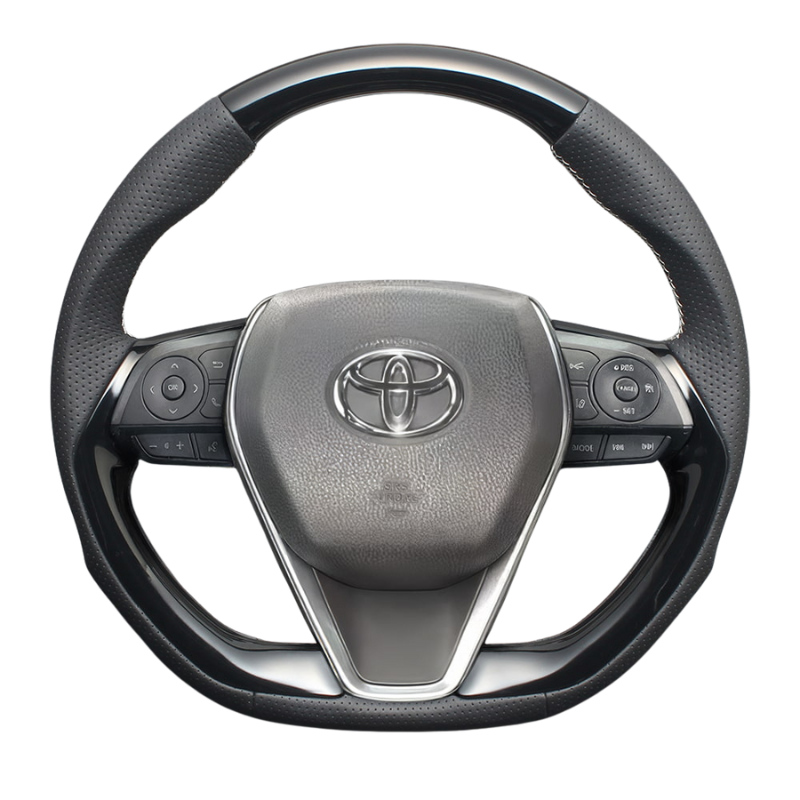 高品質の証ユーロステッチ採用 (ピアノブラックxシルバーステッチ) 純正交換ガングリップステアリング ハリアー 80系 R2/6- LS229