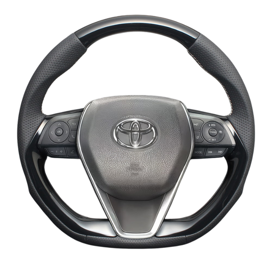 高品質の証ユーロステッチ採用 (ピアノブラックxシルバーステッチ) 純正交換ガングリップステアリング ハリアー 80系 R2/6- LS229