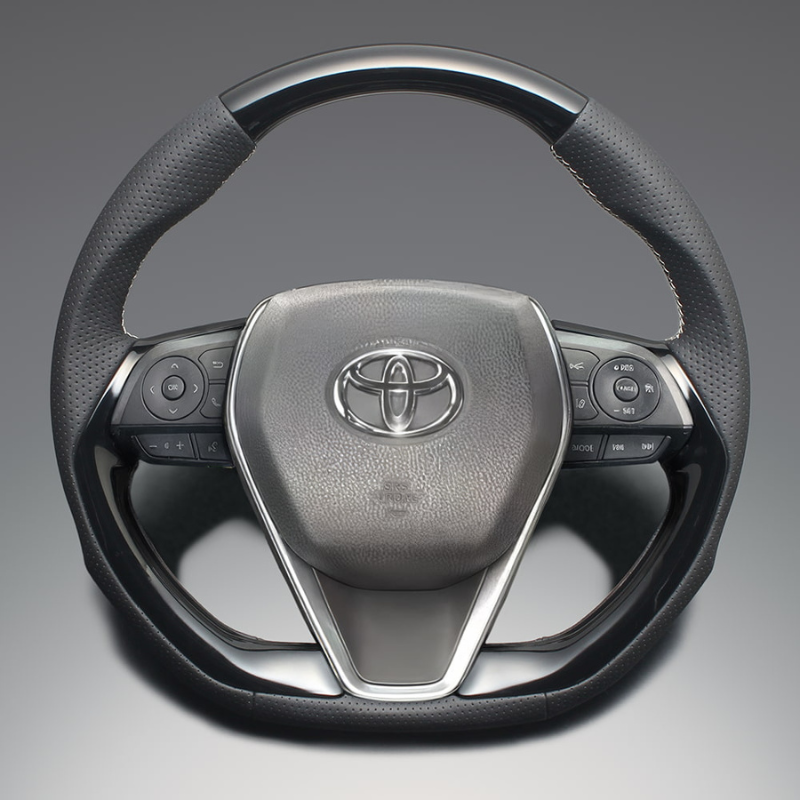 高品質の証ユーロステッチ採用 (ピアノブラックxシルバーステッチ) 純正交換ガングリップステアリング ハリアー 80系 R2/6- LS229