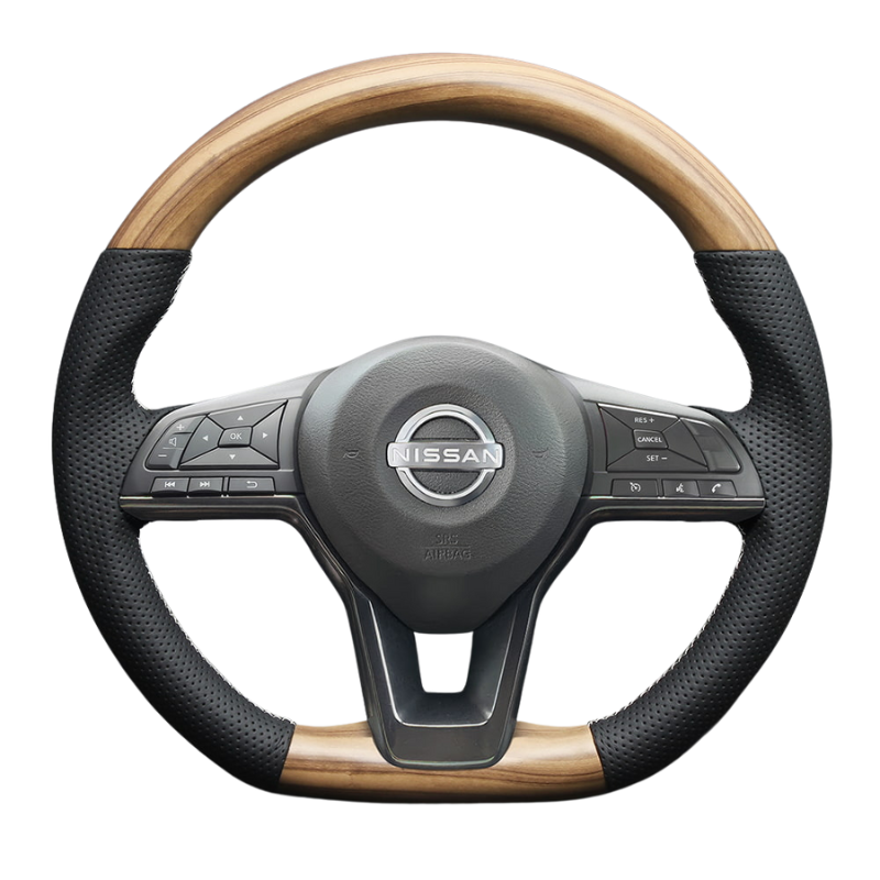 高品質の証ユーロステッチ採用 (マットアッシュブラウンxシルバーステッチ) 純正交換ガングリップステアリング ノート E12 H24/9-R2/12 LS254