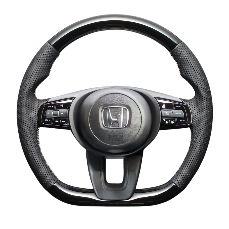 高品質の証ユーロステッチ採用 (ピアノブラックxシルバーステッチ) 純正交換ガングリップステアリング ヴェゼル RV系 R3/1- LS263