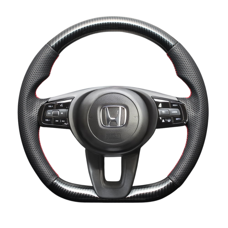 高品質の証ユーロステッチ採用 (カーボン調xレッドステッチ) 純正交換ガングリップステアリング ヴェゼル RV系 R3/1- LS264