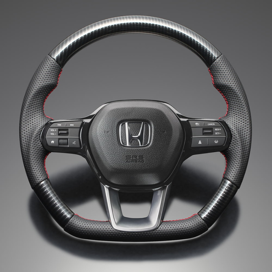 高品質の証ユーロステッチ採用 (カーボン調xレッドステッチ) 純正交換ガングリップステアリング CR-V ZC8  R6/7- LS266