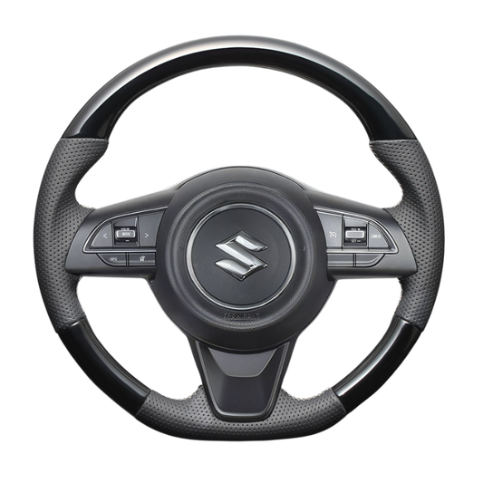 高品質の証ユーロステッチ採用 (ピアノブラックxシルバーステッチ) 純正交換ガングリップステアリング ジムニー/シエラ/ノマド JB64 H30/7- LS287