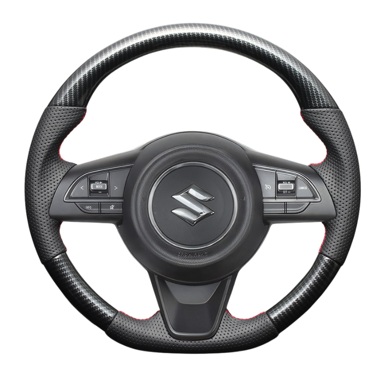 高品質の証ユーロステッチ採用 (カーボン調xレッドステッチ) 純正交換ガングリップステアリング ジムニー/シエラ/ノマド JB64 H30/7- LS288