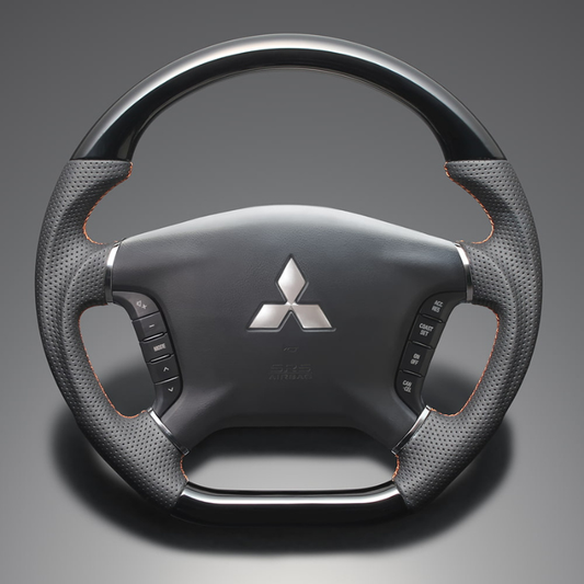 高品質の証ユーロステッチ採用 (ピアノブラックxオレンジステッチ) 純正交換ガングリップステアリング デリカD5 CV系 前期  H19/1-H30/12 LS295