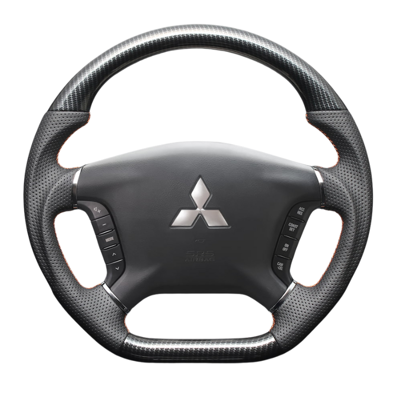 高品質の証ユーロステッチ採用 (カーボン調xオレンジステッチ) 純正交換ガングリップステアリング デリカD5 CV系 前期  H19/1-H30/12 LS296