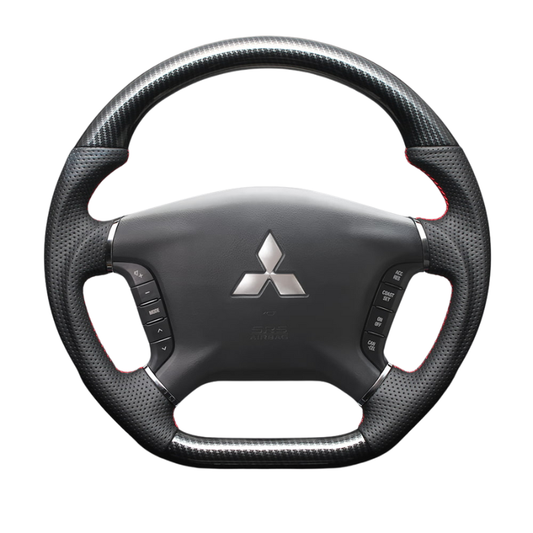 高品質の証ユーロステッチ採用 (カーボン調xレッドステッチ) 純正交換ガングリップステアリング デリカD5 CV系 前期  H19/1-H30/12 LS298