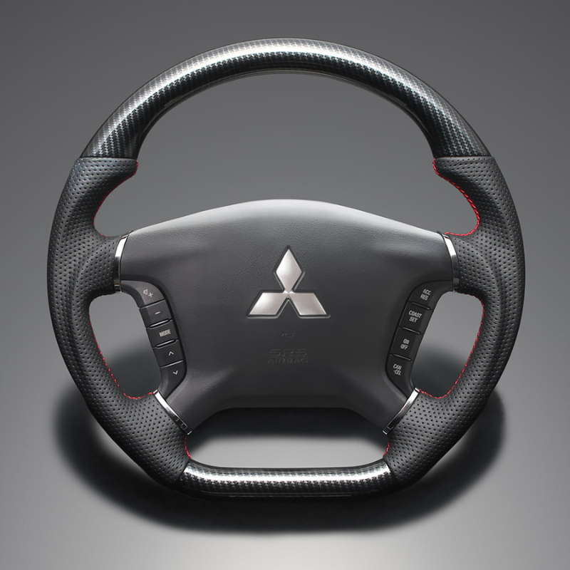 高品質の証ユーロステッチ採用 (カーボン調xレッドステッチ) 純正交換ガングリップステアリング デリカD5 CV系 前期  H19/1-H30/12 LS298