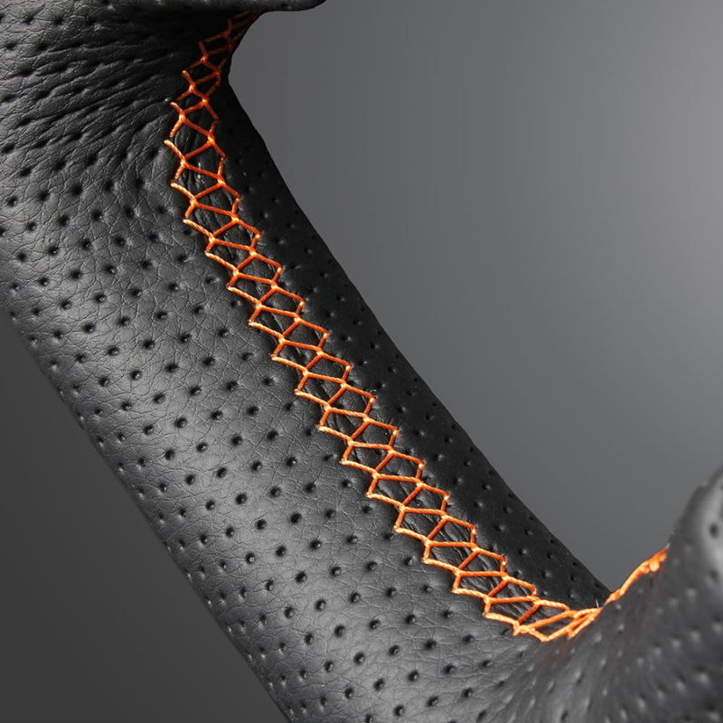 高品質の証ユーロステッチ採用 (ピアノブラックxオレンジステッチ) 純正交換ガングリップステアリング デリカD5 CV系 後期 R1/2- LS299