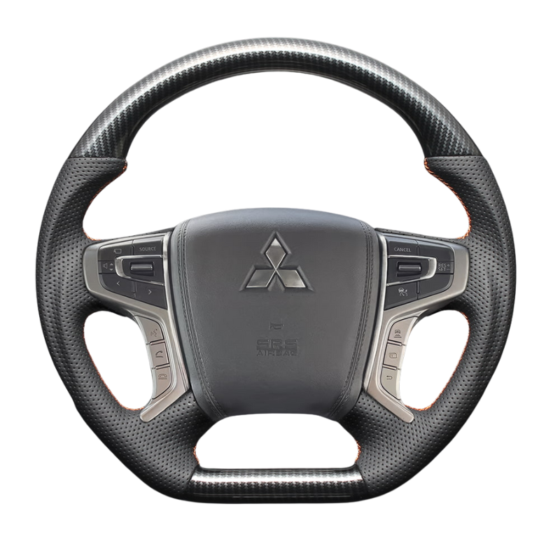 高品質の証ユーロステッチ採用 (カーボン調xオレンジステッチ) 純正交換ガングリップステアリング デリカD5 CV系 後期 R1/2- LS300
