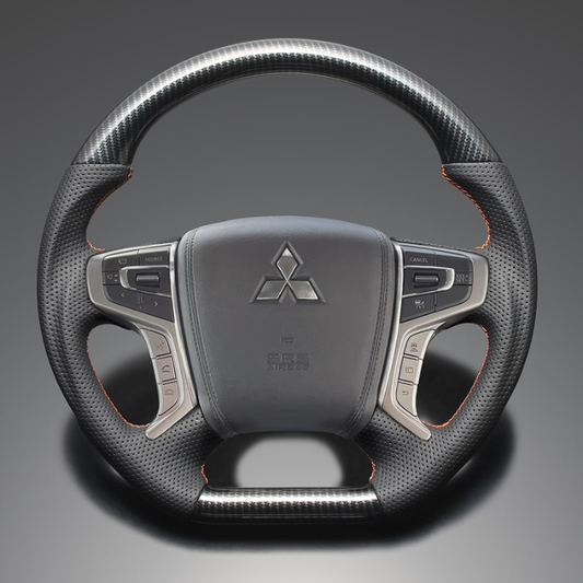 高品質の証ユーロステッチ採用 (カーボン調xオレンジステッチ) 純正交換ガングリップステアリング デリカD5 CV系 後期 R1/2- LS300