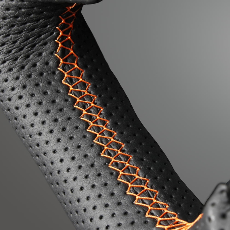 高品質の証ユーロステッチ採用 (カーボン調xオレンジステッチ) 純正交換ガングリップステアリング デリカD5 CV系 後期 R1/2- LS300