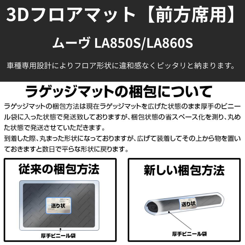 MOVE前列用マット (ブラックTPE素材) 3Dフロアマットフロント左右セット用 ムーヴ LA850 R7/6- LM225 洗えるマット新車にお薦め!