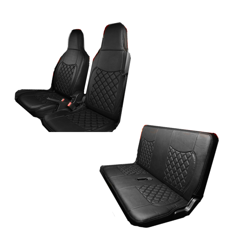 (ブラックレザー / ブラックステッチ) キルトデザインステッチ シートカバー ハイゼットカーゴ S700系 デラックス / スペシャル クリーン / スペシャル