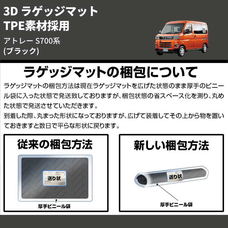 (ブラック) TPE素材採用 3D ラゲッジマット アトレー S700系