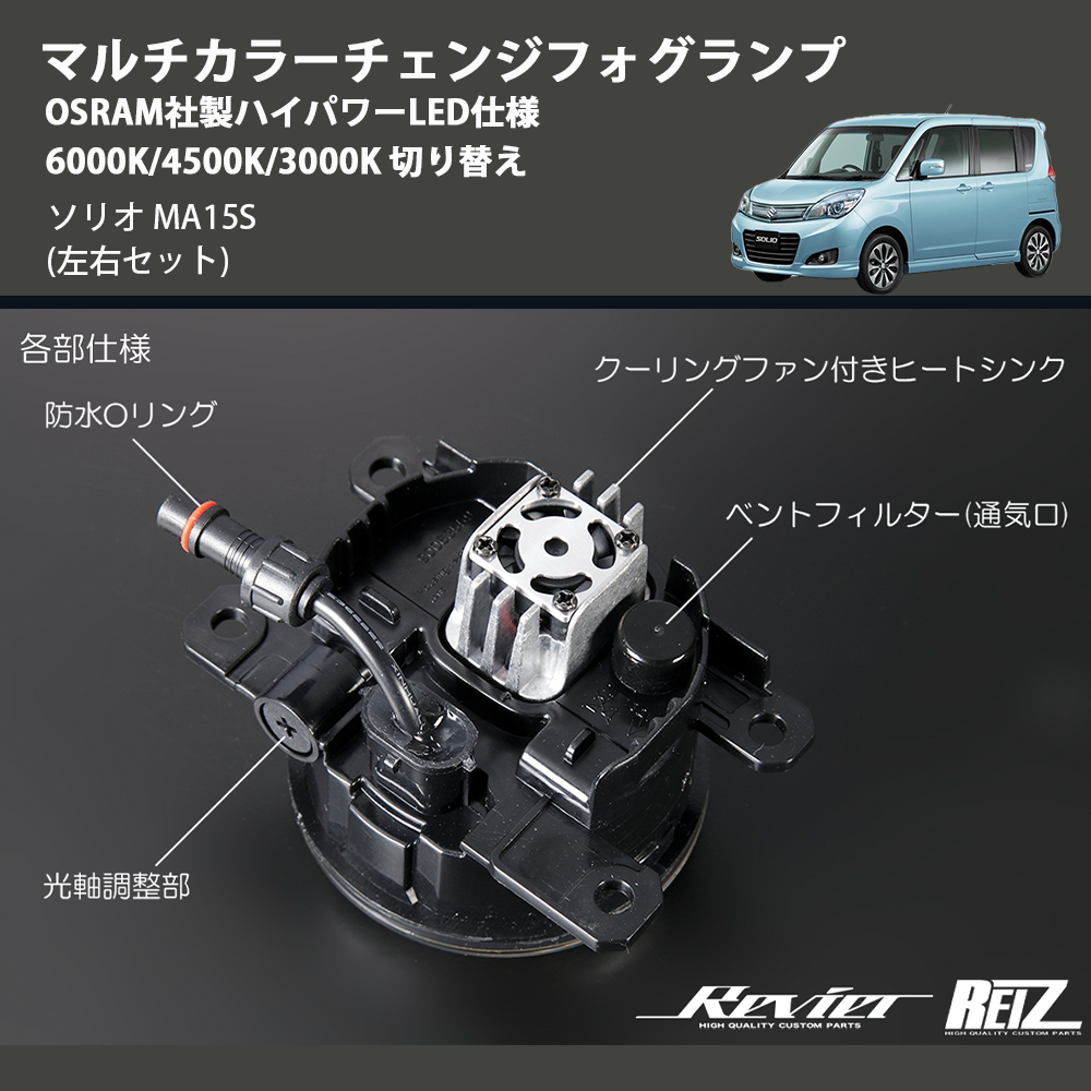 (左右セット) マルチカラーチェンジフォグランプ OSRAM社製ハイパワーLED仕様 6000K/4500K/3000K 切り替え ソリオ MA15S