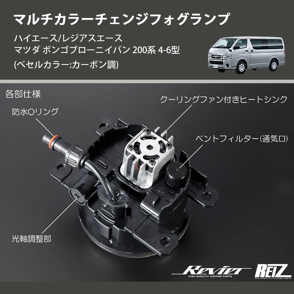 (べセルカラー:カーボン調) マルチカラーチェンジフォグランプ ハイエース/レジアスエース マツダ ボンゴブローニイバン 200系 4-6型