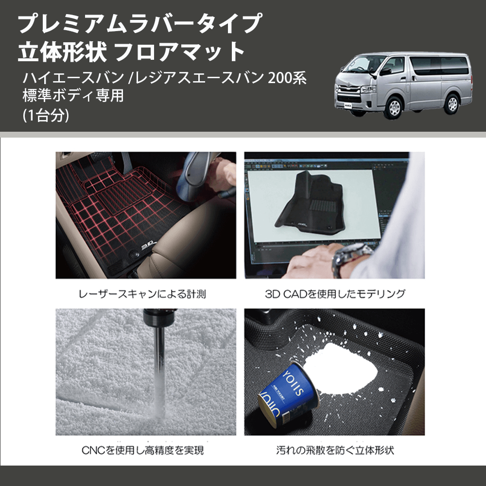 (1台分) プレミアムラバータイプ 立体形状 フロアマット ハイエースバン /レジアスエースバン 200系 標準ボディ専用