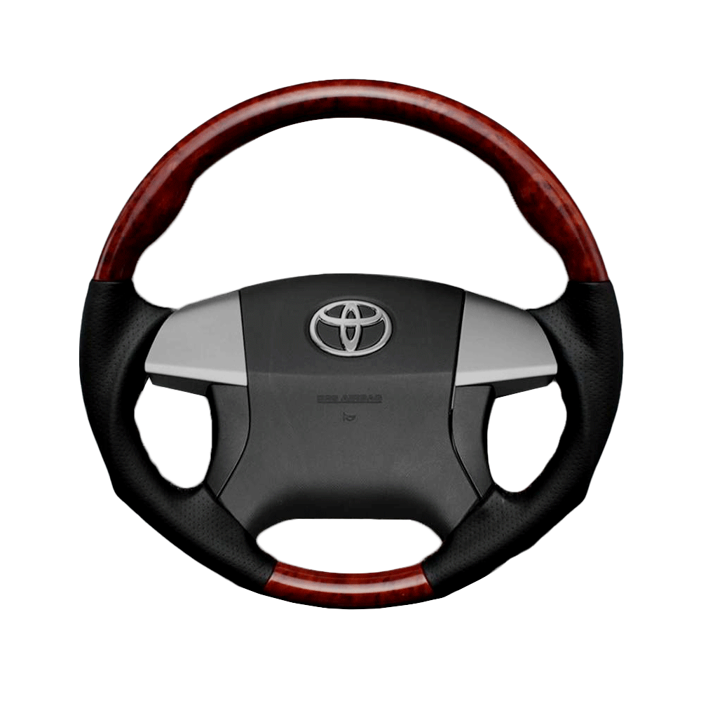 (茶木目×ダークグレー) 車種専用設計 高品質 ガングリップ ウッド×パンチング 本皮調 レザーステアリング アイシス 10系