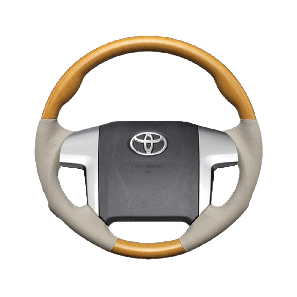(黄木目×グレージュ) 車種専用設計 高品質 ガングリップ ウッド×パンチング 本皮調 レザーステアリング アリオン T260系 前期・中期