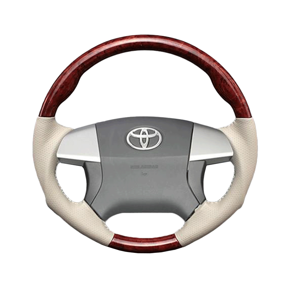(茶木目×グレージュ) 車種専用設計 高品質 ガングリップ ウッド×パンチング 本皮調 レザーステアリング アリオン T260系 前期・中期