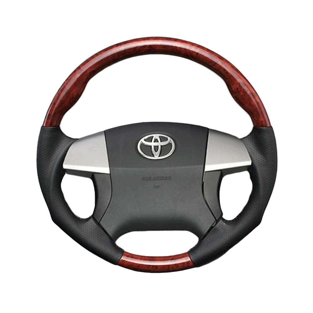 (茶木目×ダークグレー) 車種専用設計 高品質 ガングリップ ウッド×パンチング 本皮調 レザーステアリング アリオン T260系 前期・中期