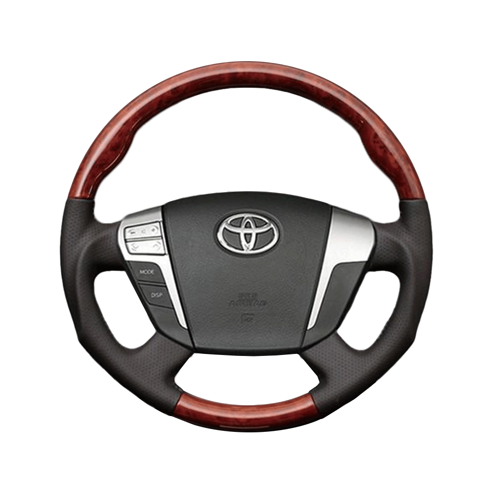 (艶あり茶木目×ダークグレー) 車種専用設計 高品質 ガングリップ ウッド×パンチング 本皮調 レザーステアリング アルファード 20系