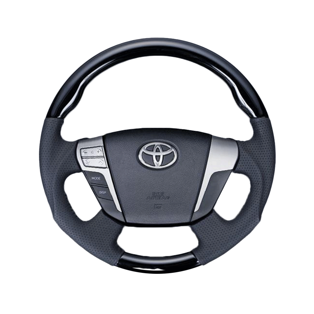 (ピアノブラック×ブラック) 車種専用設計 高品質 ガングリップ ウッド本革・本杢ステアリング ヴェルファイア 20系