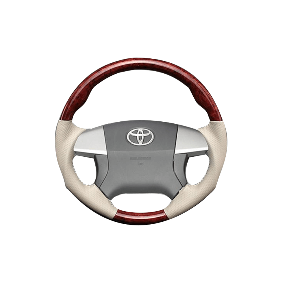 (茶木目×グレージュ) ガングリップ ウッド×パンチング 本皮調 レザーステアリング プレミオ 260系 FEGGARI LS34-010 専用設計 高品質