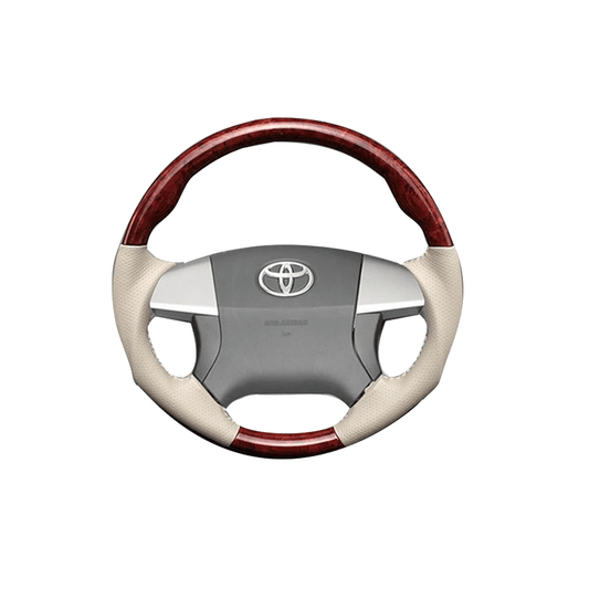 (茶木目×グレージュ) ガングリップ ウッド×パンチング 本皮調 レザーステアリング プレミオ 260系 FEGGARI LS34-010 専用設計 高品質