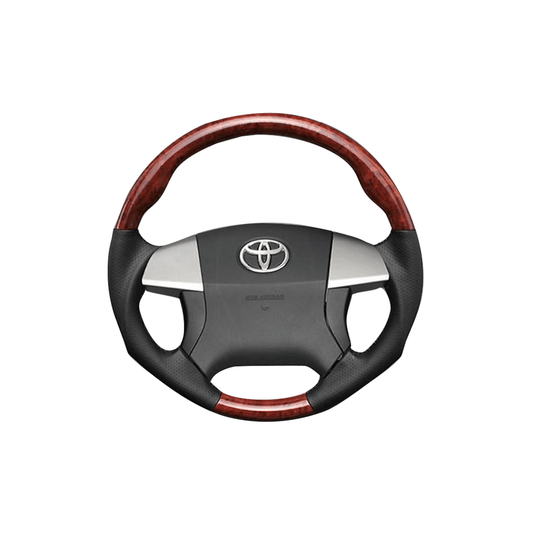 (茶木目×ダークグレー) ガングリップ ウッド×パンチング 本皮調 レザーステアリング プレミオ 260系 FEGGARI LS35-010 専用設計 高品質